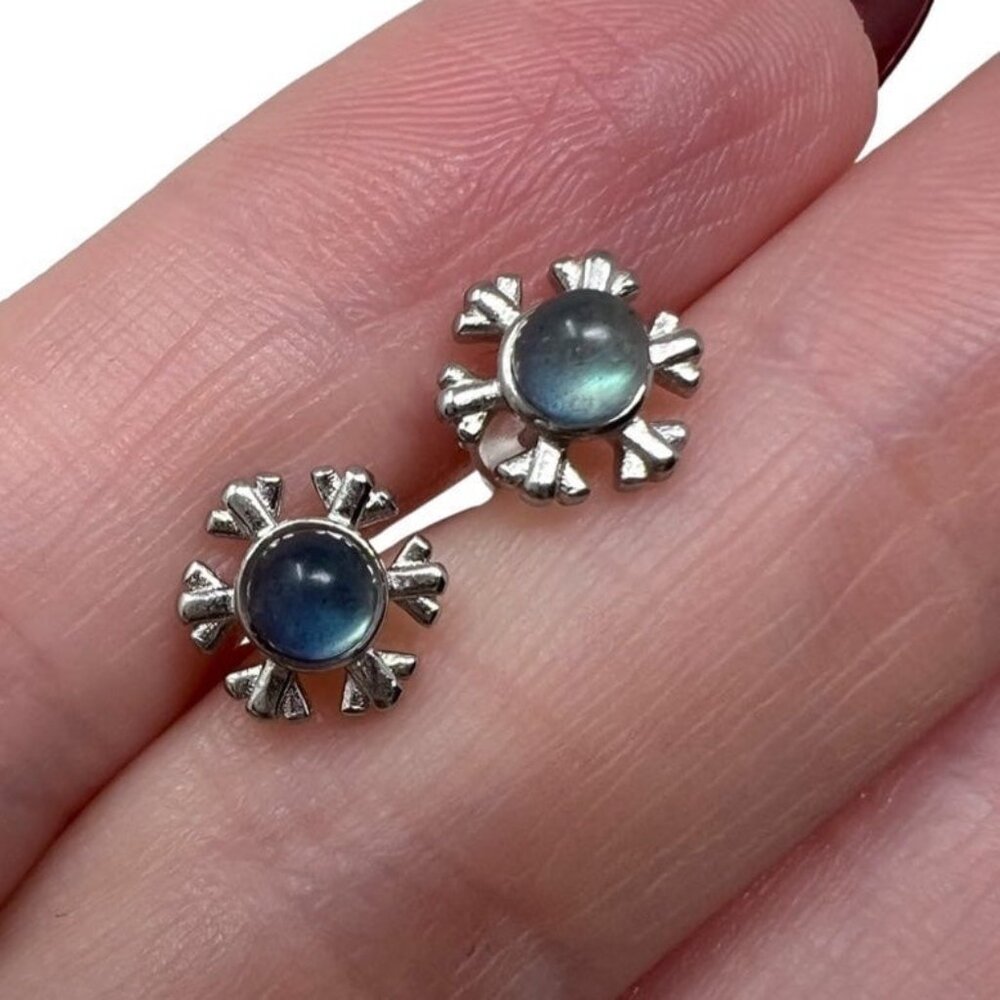 Labradorite Shiny Snowflake Earrings Jewelry Gemstone accessories Sterling